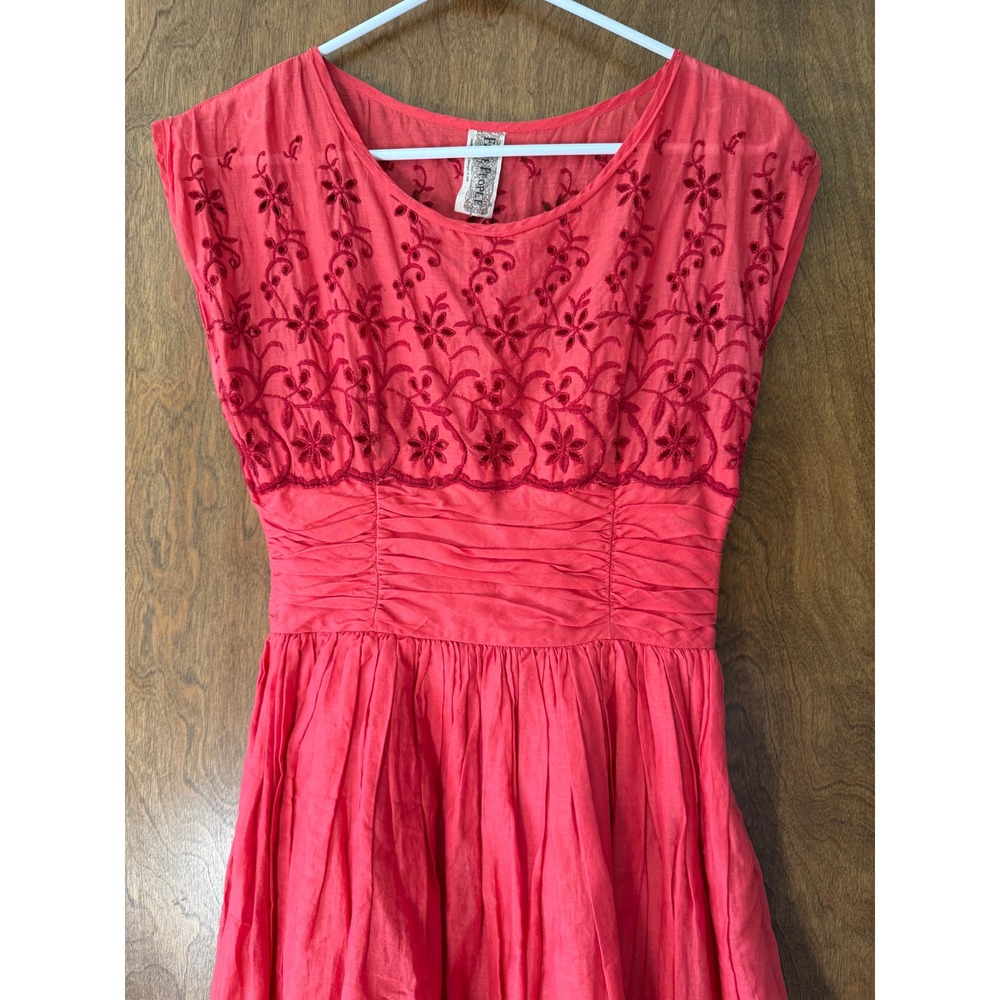 Free People sz 2 Rose Garden Eyelet Embroidered Fit Flare Babydoll Poppy Dress - Picture 4 of 10